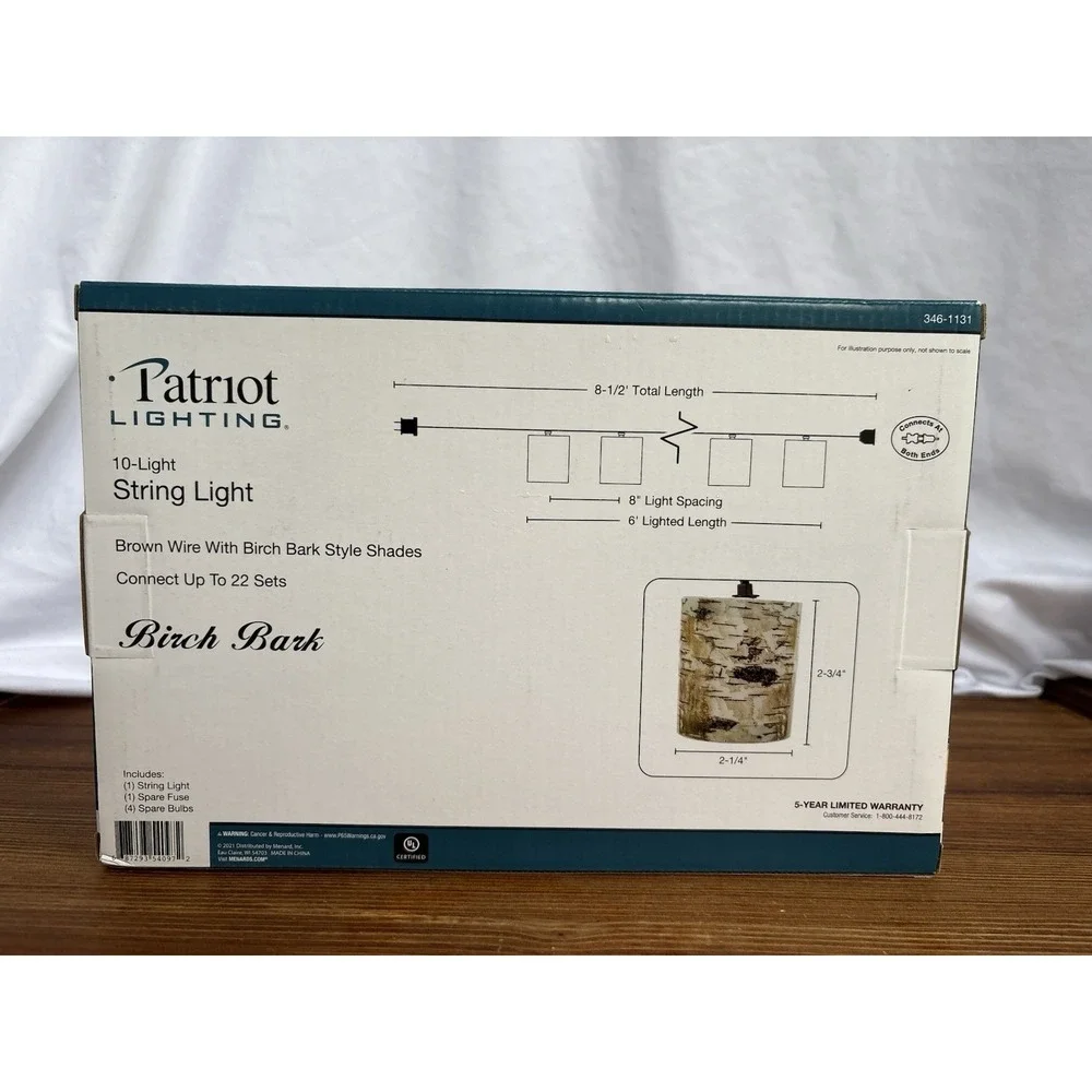 Patriot Lighting Birch Bark String Lights Indoor Outdoor Rustic Woodland 3 Boxes